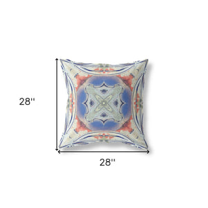 Homeroots 28" X 28" Cream And Blue Blown Seam Geometric Indoor Outdoor Throw Pillow   418221