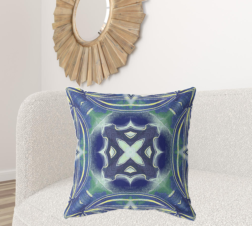 Homeroots 28" X 28" Evening Green Blown Seam Geometric Indoor Outdoor Throw Pillow   418226