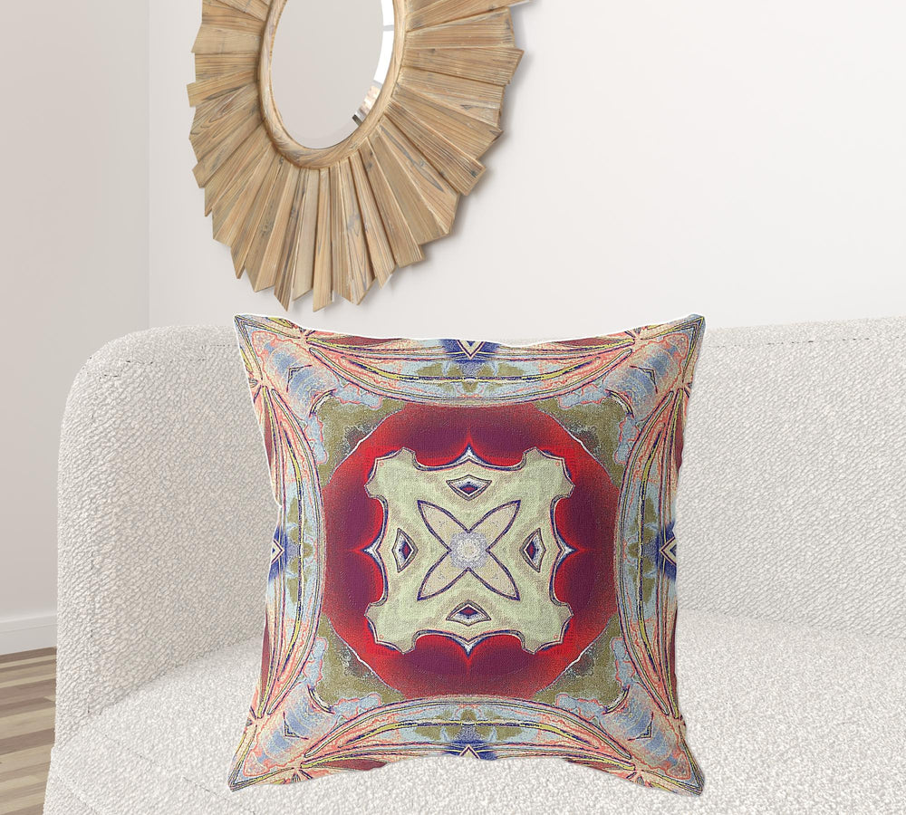 Homeroots 28" X 28" Grey And Red Blown Seam Geometric Indoor Outdoor Throw Pillow   418241