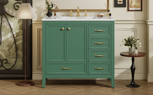 English Elm Christopher Knight Home® - 36" Vintage-inspired Bathroom Vanity with Ceramic Sink, Solid Wood Frame, Soft-Close Drawers, Spacious Storage Green N759P293646F