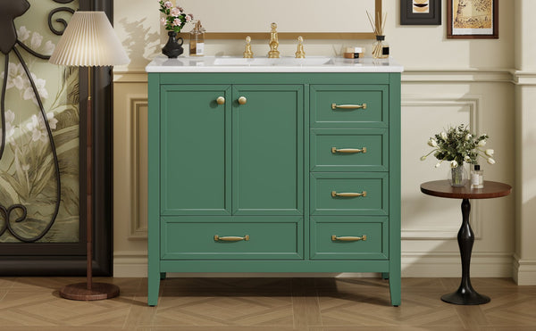 English Elm Christopher Knight Home® - 36" Vintage-inspired Bathroom Vanity with Ceramic Sink, Solid Wood Frame, Soft-Close Drawers, Spacious Storage Green N759P293646F