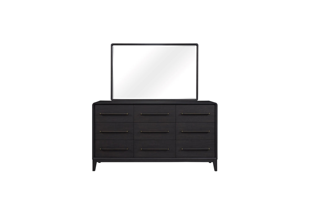 English Elm Rectangle Wood Mirror Black Peppercorn Finish — Solid Wood & MDF Beveled Glass, Dresser Mounting, 51.75x33.25 B2699P237493