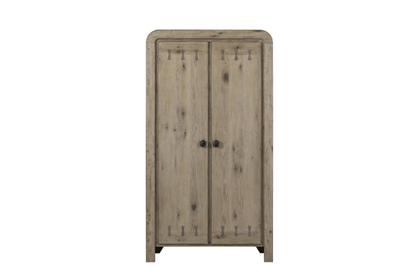 English Elm Armoire in English Knotty Oak Veneer - Solid Wood/MDF, Adjustable Shelves, 3 Drawers, Soft-Close Hinges B2699P409559