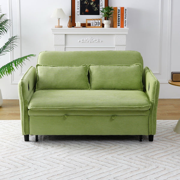 English Elm 65.74-inch convertible letter sofa bed with adjustable armrests, pull-out extension, cup holders, durable frame and plush sponge cushions Green W3371P311474