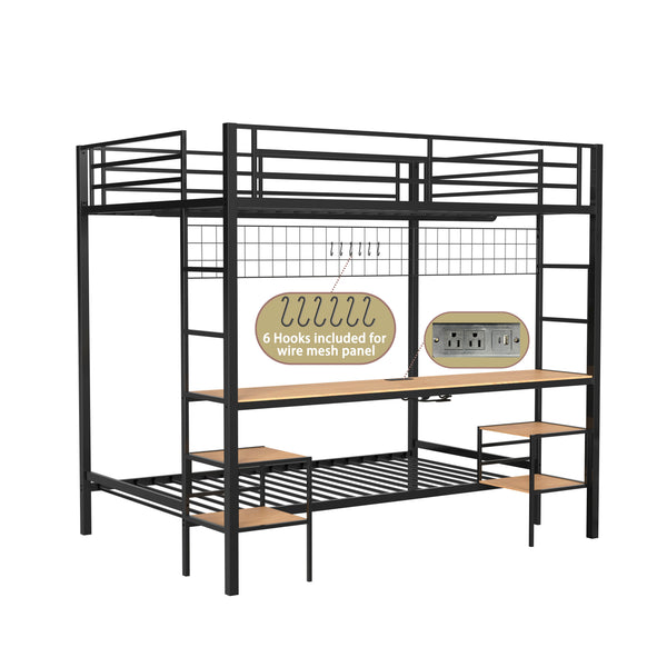 English Elm Ethan Full Over Twin Bunk Bed With Desk, Charging Station & Safety Guard For Smart Room Solutions B083S00006