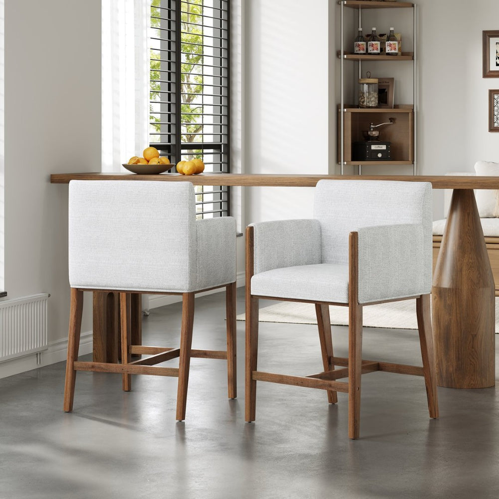 English Elm 24'' Upholstered Counter Stools with Arms Beige Set of 2 for Kitchen Island Walnut N780P354193D