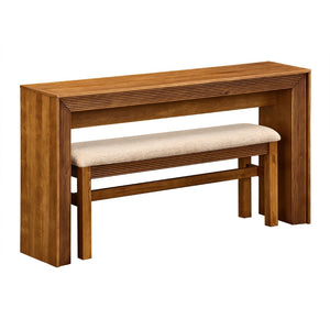 English Elm Fluted Counter Height Dining Set Narrow Bar Console with Upholstered Stool Retro Wood Brown W1202P330888