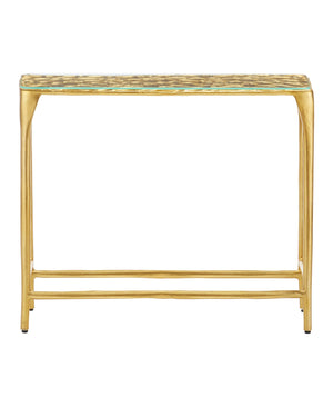 Currey & Company Honeycomb Gold Console Table By Marjorie Skouras – Artistic Aluminum Design With Unique Honeycomb Pattern Gold Cast Aluminum ,Glass 4000-0232-currey-company