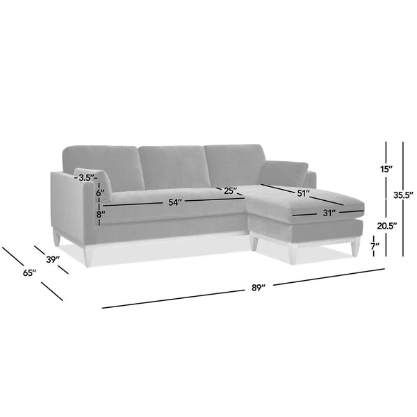 English Elm Knox Farmhouse Sectional Sofa with Reversible Chaise and Feather Down Velvet Cushions B2719P238356
