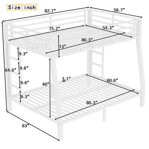English Elm Metal Full Xl Over Queen Bunk Bed – Space-Saving, Durable Steel Frame, No Box Spring Needed, Easy Setup W1580S00288