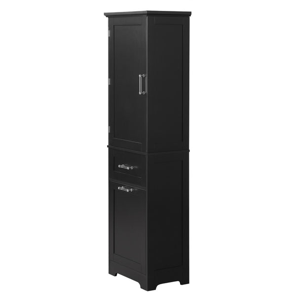 English Elm Tall Bathroom Storage Cabinet - Freestanding, Adjustable Shelf & Dual Drawer Design In Matte Black Finish N725P206895B-GIGA