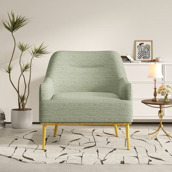 English Elm Modern Chenille Armchair with Curved Back Gold Legs Plush Accent Seat for Any Room Green N763P360684F