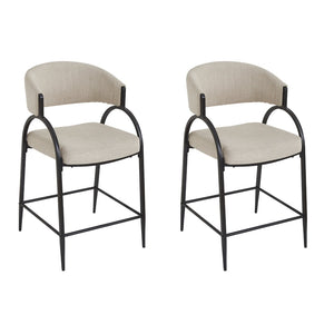 English Elm 25'' Counter Stools Set of 2 Upholstered Fabric Seats Black Metal Frame Kitchen Island N780P369956B