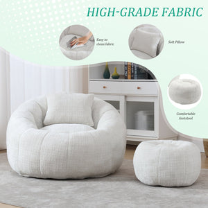 English Elm UNITED Cloud-Luxe Chenille Memory Foam Bean Bag Chair with Ottoman and Pillow for Ultimate Comfort Beige W1568P361685