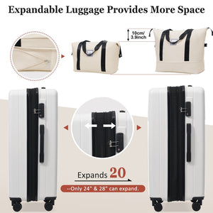 English Elm Luggage 5 Piece Hardside Abs Set with Front Access Carry on and Tsa Spinner Wheels White N732P391579K