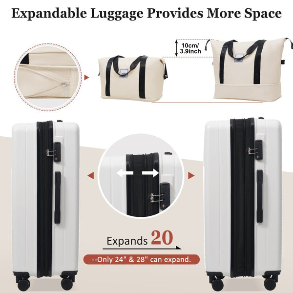 English Elm Luggage 5 Piece Hardside Abs Set with Front Access Carry on and Tsa Spinner Wheels White N732P391579K