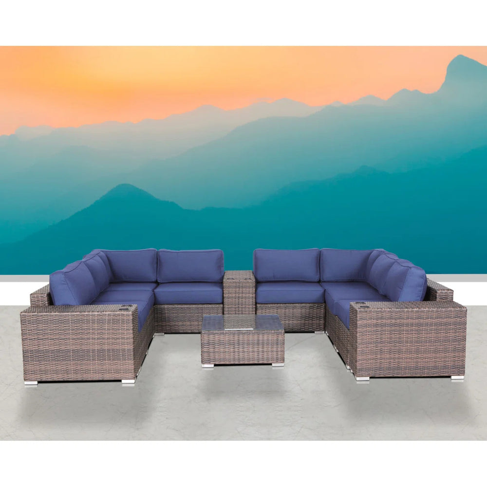 English Elm 12-Piece Outdoor Sectional Seating Group with Cushions — Fully Assembled HDPE Wicker, Rustproof Frame, Plush Comfort (6-Seater) B120S00173