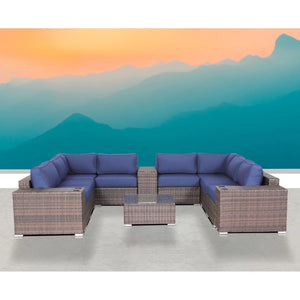 English Elm 12-Piece Outdoor Sectional Seating Group with Cushions — Fully Assembled HDPE Wicker, Rustproof Frame, Plush Comfort (6-Seater) B120S00173