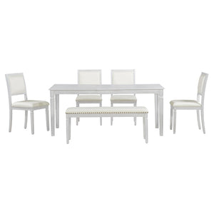 English Elm Trexm Rustic Farmhouse Extendable Dining Set Six Piece with Bench Distressed Wood Beige,White Washed ST000151AAE