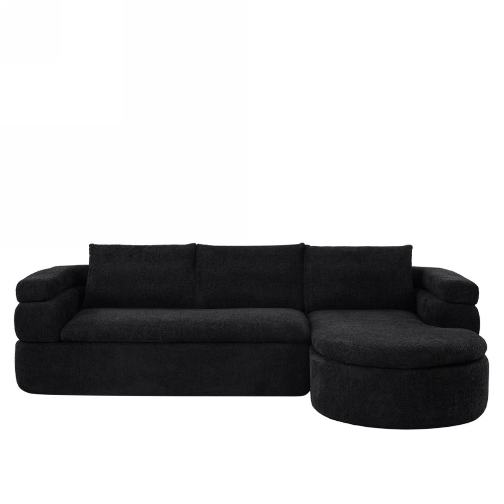 English Elm 106" L-shaped Sectional Sofa Modular Chaise Lounge Neutral Fabric Living Room Black N771P396321H_N771P396322H