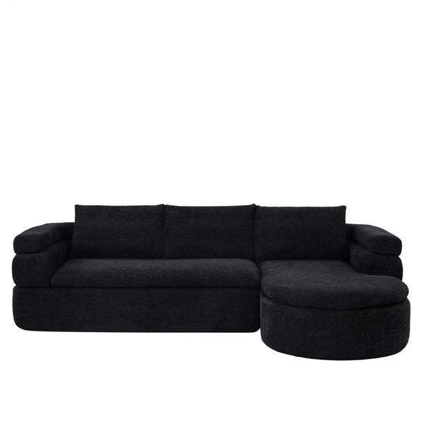 English Elm 106" L-shaped Sectional Sofa Modular Chaise Lounge Neutral Fabric Living Room Black N771P396321H_N771P396322H