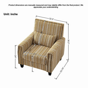 English Elm Modern Striped Upholstered Accent Chair with Arms, Nailhead Trim, Solid Wood Frame and Plush Foam Seating Yellow W3373P363921
