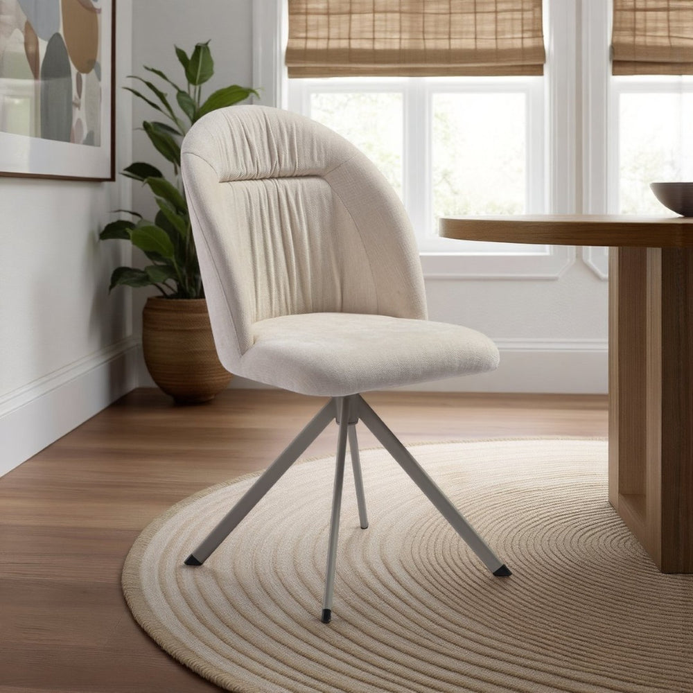 English Elm Hallie Swivel Upholstered Dining Chair Set Cream Fabric Ergonomic Curved Back for Two B2736P464807