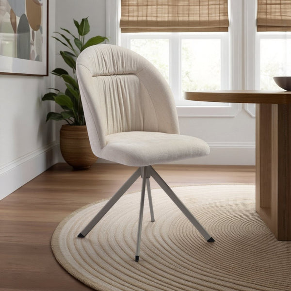 English Elm Hallie Swivel Upholstered Dining Chair Set Cream Fabric Ergonomic Curved Back for Two B2736P464807