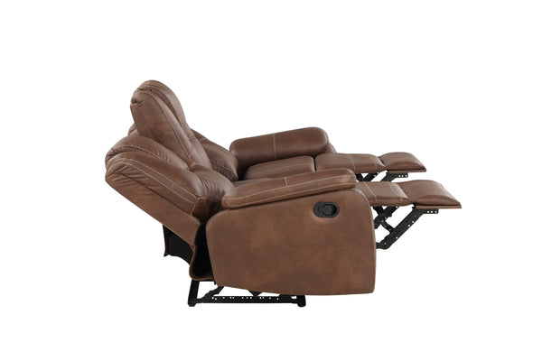 English Elm Steve Silver - Katrine 3-Piece Living Room Set with Faux-Leather Baseball Stitching, Padded Headrests & Recline Dark Brown B081S00237