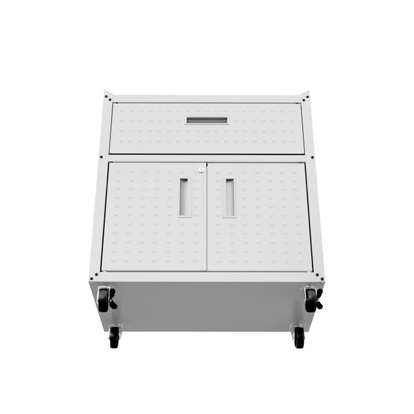 English Elm Rolling Metal Garage Cabinet with Locking Doors Diamond Texture Industrial Storage White B365P398221