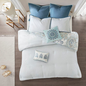 English Elm 8 Madison Park Isla Cotton Reversible Floral Comforter Set Queen OEKO-TEX Botanical Watercolor Medallion Blue 23.62 L x 18.9 W x 14.96 H B03597066