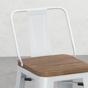 English Elm Keeley 24in Metal and Solid Elm Wood Counter Stools Set of 4 — Curved Backs, Footrests, Durable Finish White B2732P253613