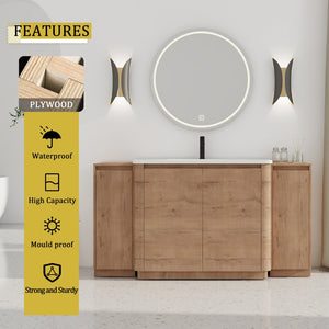 English Elm 64'' Freestanding Bathroom Vanity Oak Melamine Plywood with Ceramic Sink Soft Close W999S00515