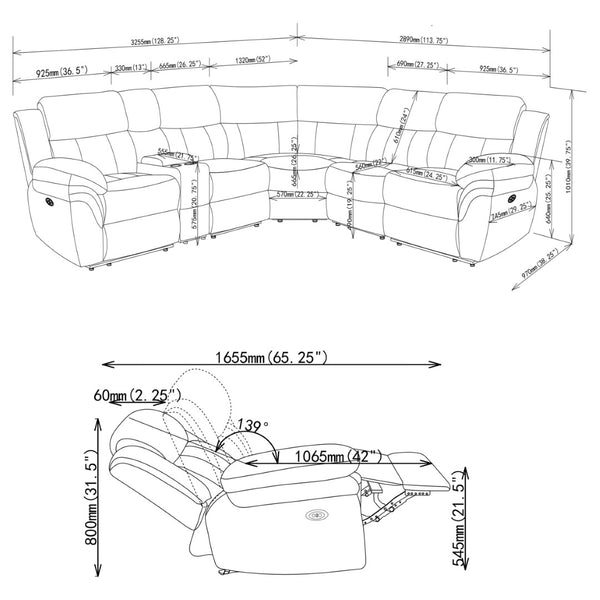 English Elm Divine Six Piece Modular Sectional with Power Recliners and Chenille Upholstery B062S01805
