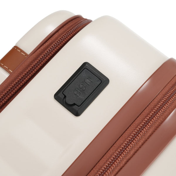 English Elm Front Access Hardside 3 Piece Travel Set with Usb Port Spinner Wheels and Tsa Lock Brown+White N732P326130K