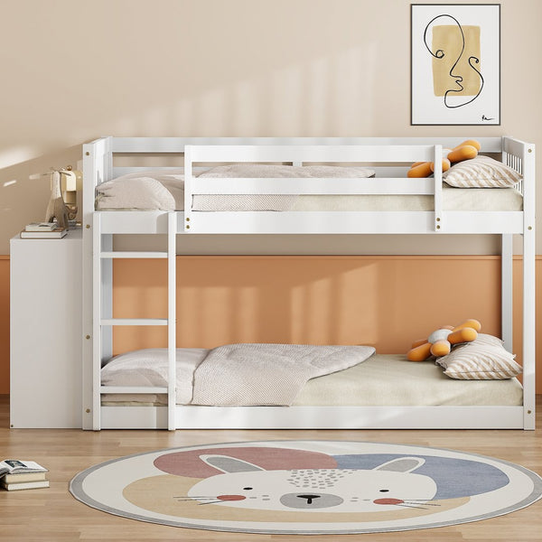 English Elm Twin Over Bunk Bed with Four Storage Drawers Open Shelving Kids Bedroom White LT000167AAK-1