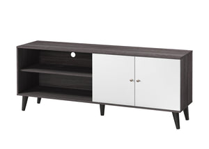 English Elm Amidon Mid-century Modern Tv Stand with Splayed Legs Open Shelf and Cabinet Walnut Dark Gray+White B2735P297798