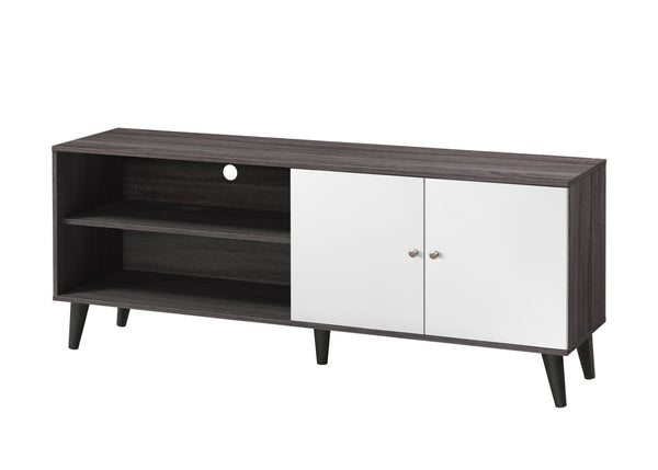 English Elm Amidon Mid-century Modern Tv Stand with Splayed Legs Open Shelf and Cabinet Walnut Dark Gray+White B2735P297798