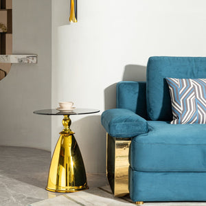 English Elm Living Room Stylish Gold Frame Side Table With Grey Tempered Glass Top - Perfect For Small Spaces W2723P262932