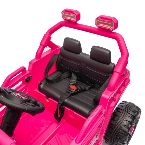English Elm 12v Kids Electric Utv with 4-wheel Suspension Anti-collision Bar and 2-hour Battery Pink W1578P343328
