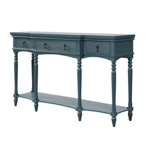 English Elm [video] Solid Pine Console Table Ornate Carved Legs Copper Hardware Soft-close Drawers Blue N759P433566C