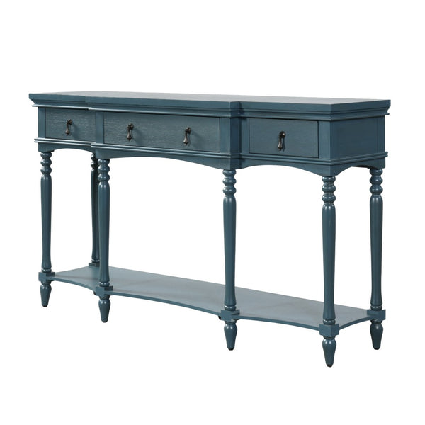 English Elm [video] Solid Pine Console Table Ornate Carved Legs Copper Hardware Soft-close Drawers Blue N759P433566C