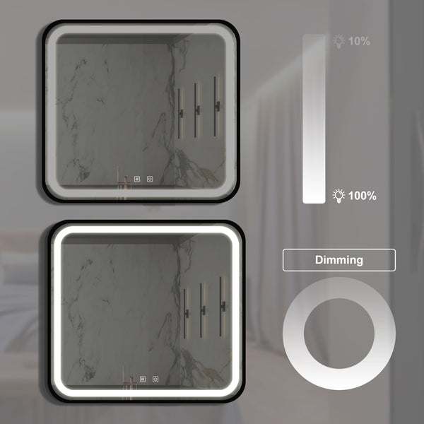 English Elm 32*32inch Black Aluminum LED Vanity Mirror - Dimmable Touch, CRI95, Anti-Fog, Wall Switch, IP54 W1992P210906