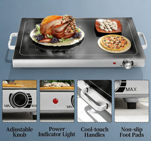 English Elm Electric Stainless Steel Warming Tray with Tempered Glass Top for Buffet Entertaining T3971P430553