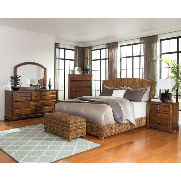 English Elm Holden Rustic Brown California King Bed With Woven Banana Leaf, Tropical Elegance & Cozy Vibes B062S01092