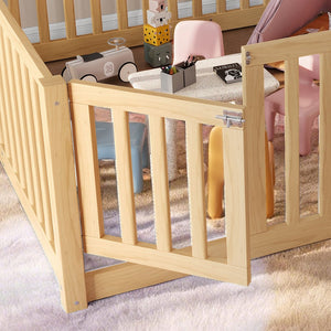 English Elm Twin Floor Bed Pine Wood Frame with Guardrails and Door for Safe Toddler Sleep Natural W1580P417671