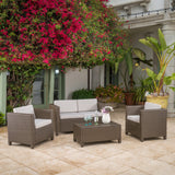 Christopher Knight Home® - Noble House - Puerta Outdoor 4 Piece Light Brown Wicker Chat Set