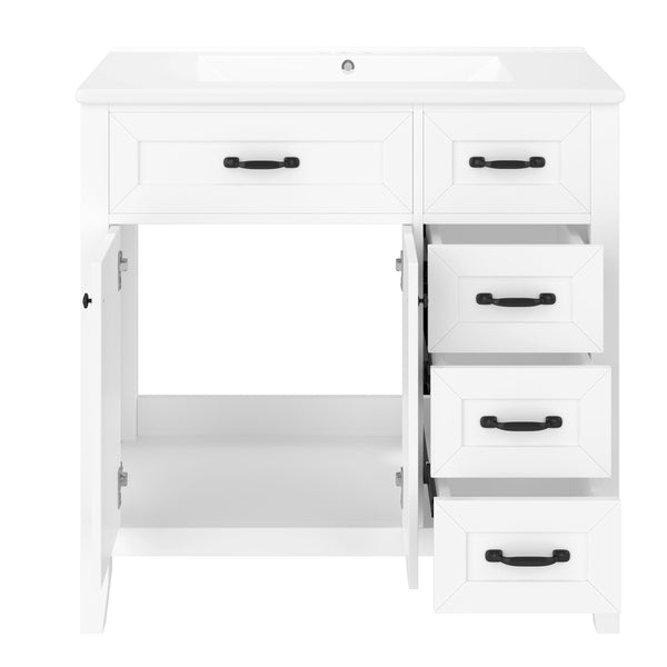 English Elm 36" Elegant Bathroom Vanity With Sink Combo - Modern White Cabinet, Durable Design & Ample Storage N725P246491K