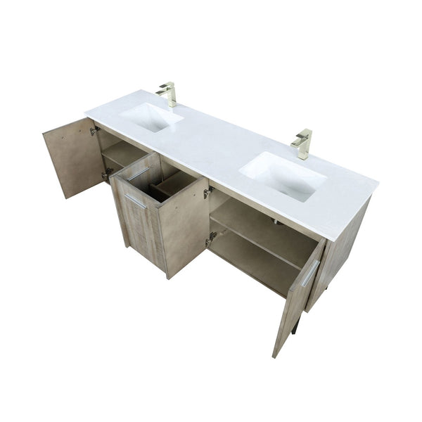 English Elm Rustic Acacia Double Bath Vanity With White Quartz Top & Brushed Nickel Faucet For Modern Elegance B2731P259639-GIGA