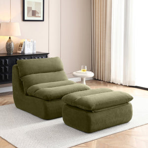 English Elm 32" Tufted Foam Chaise Lounge with Matching Ottoman for Adults Bedroom Living Room Green W1117P436366